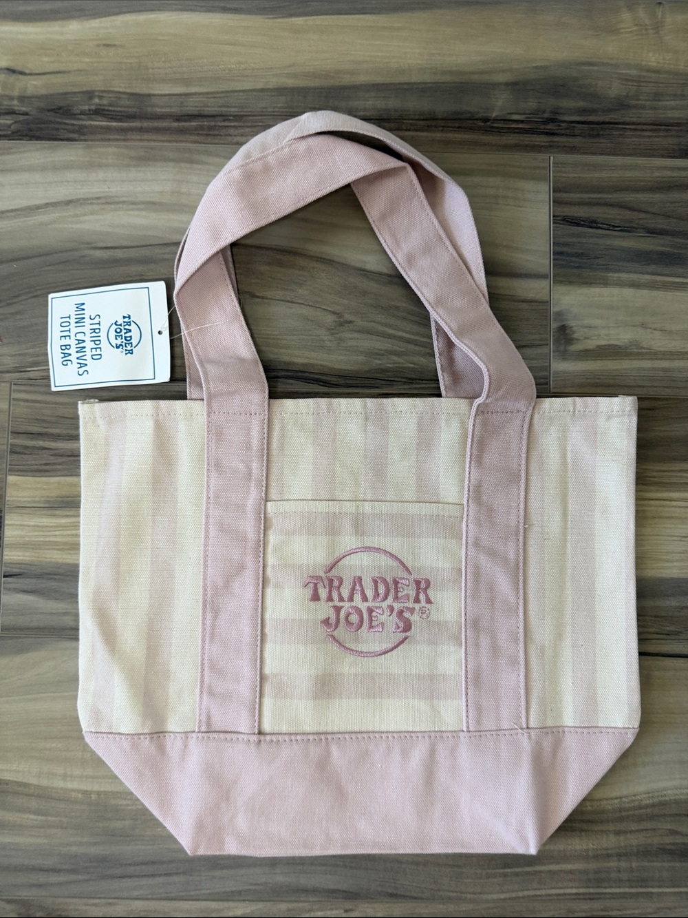 NWT Trader Joe's Pink Striped Canvas Tote Bag